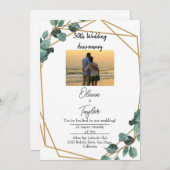 Elegant Emerald Greenery Wedding Anniversary  招待状 (正面/裏面)