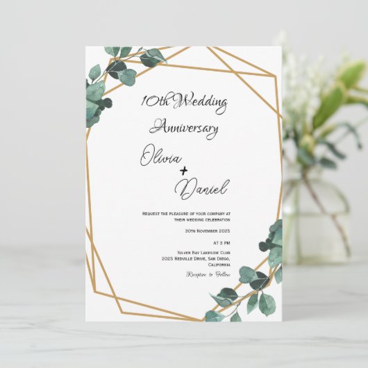 Elegant Emerald Leaf Wedding Anniversary  招待状 (スタンド正面)