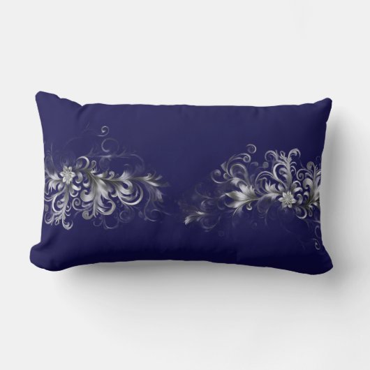 Elegant Enchantment Silver and Blue Lumbar Pillow ランバークッション (正面)