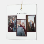 Elegant Engaged Married Script 3 Photo Collage Red セラミックオーナメント (左)