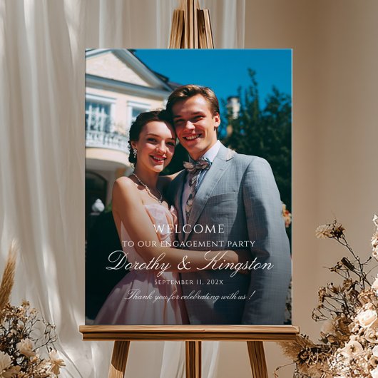 Elegant engagement party welcome sign with photo ポスター