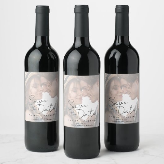 Elegant Engagement Photo Script Wedding  ワインラベル (ボトル)