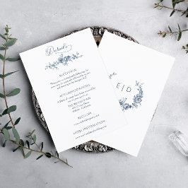 Elegant Engraved French Blue Floral エンクロージャーカード