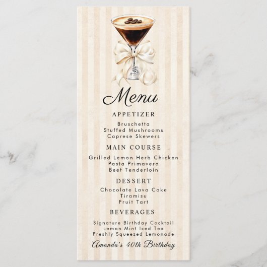 Elegant Espresso Martini Birthday Dinner Flat Menu メニュー (正面)