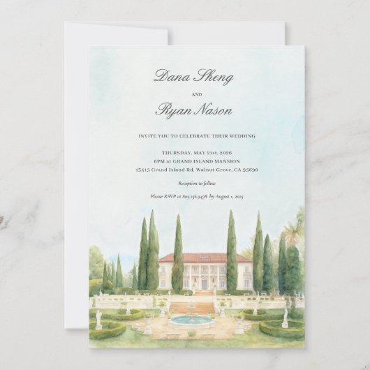 Elegant Estate | イラスト入りの結婚式マップ 招待状 (正面)