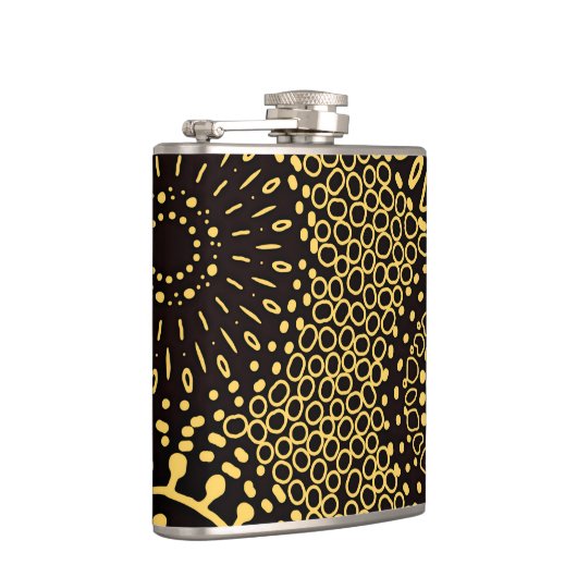 Elegant Ethnic Floral Black Gold Drink フラスク (右)
