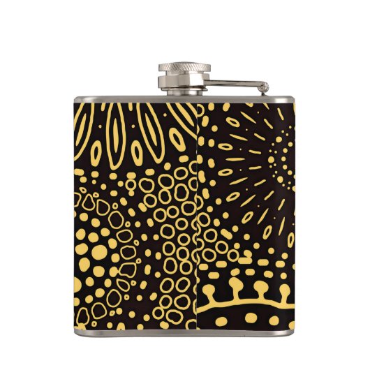 Elegant Ethnic Floral Black Gold Drink フラスク (裏面)
