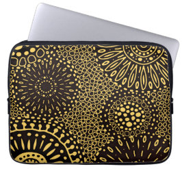 Elegant Ethnic Floral Black Gold Laptop Sleeve ラップトップスリーブ