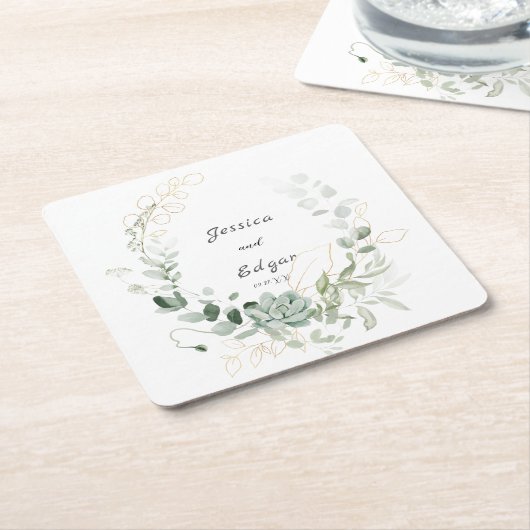  elegant eucalyptus スクエアペーパーコースター (アングル)