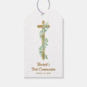 Elegant Eucalyptus and Cross First Communion ギフトタグ (正面)