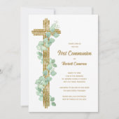 Elegant Eucalyptus and Cross First Communion 招待状 (正面)