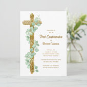 Elegant Eucalyptus and Cross First Communion 招待状 (スタンド正面)