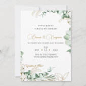 Elegant Eucalyptus and Gold Greenery Wedding 招待状 (正面)