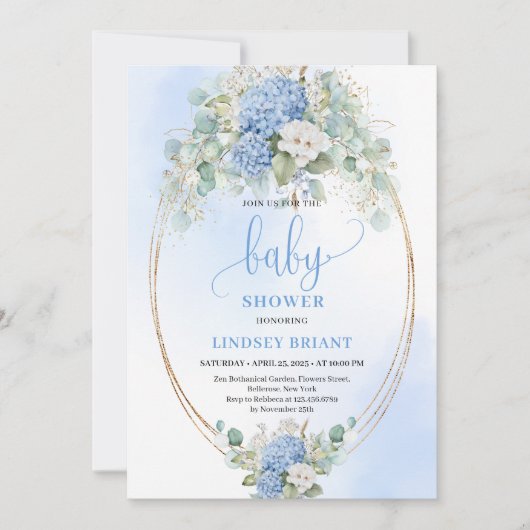 Elegant Eucalyptus Blue Baby Shower Invitation 招待状 (正面)