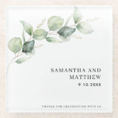 Elegant Eucalyptus Botanical Wedding ガラスコースター (正面)