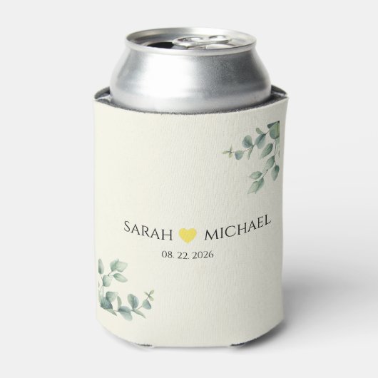 Elegant Eucalyptus Cream and yellow Heart wedding 缶クーラー (缶正面)
