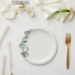 Elegant Eucalyptus Dinner Plate Coastal ペーパープレート<br><div class="desc">Set a serene and sophisticated tone at your reception with these Elegant Eucalyptus Dinner Plates. Designed with soft watercolor greenery along the edge, this plate offers a modern coastal feel that pairs beautifully with beach weddings, outdoor celebrations, and minimalist event decor. The subtle eucalyptus artwork adds texture and visual interest...</div>
