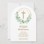 Elegant Eucalyptus First Communion 招待状 (正面)