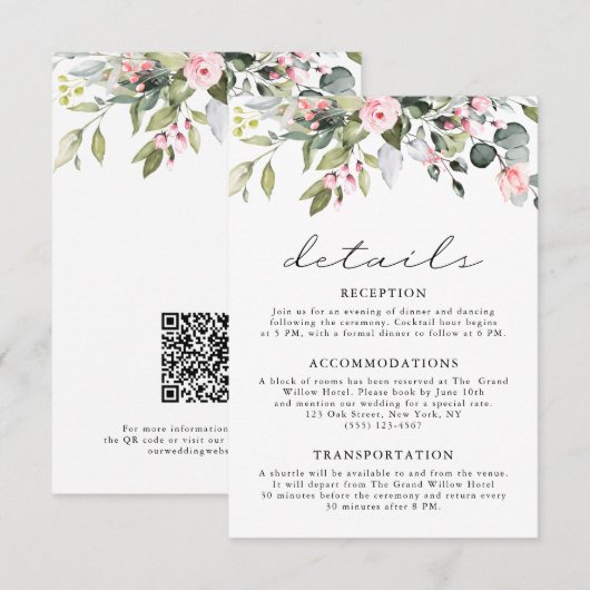 Elegant Eucalyptus Floral Greenery QR Code Wedding エンクロージャーカード (正面/裏面)