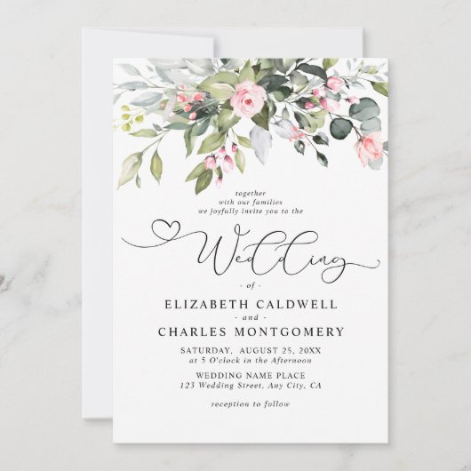 Elegant Eucalyptus Floral Greenery Script Wedding 招待状 (正面)