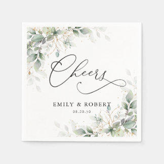Elegant Eucalyptus Floral Greenery Wedding Napkins スタンダードカクテルナプキン
