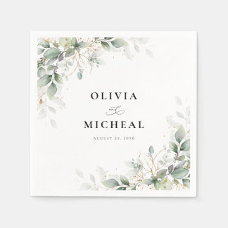 Elegant Eucalyptus Floral Greenery Wedding Napkins スタンダードカクテルナプキン