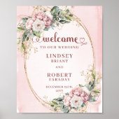 Elegant Eucalyptus Floral Rose Gold Welcome Weddin ポスター (正面)