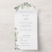 Elegant Eucalyptus Foliage Gold Green Wedding  オールインワン招待状 (内側)