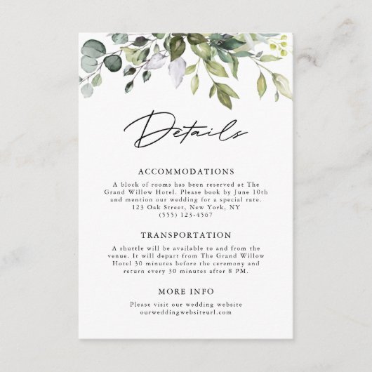 Elegant Eucalyptus Foliage Modern Script Wedding エンクロージャーカード (正面)