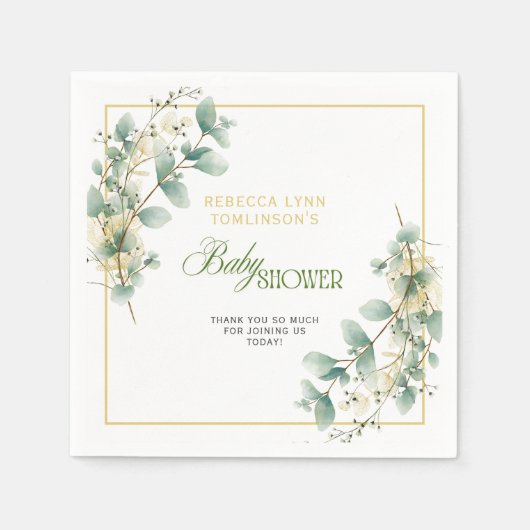 Elegant Eucalyptus Gender Neutral Baby Shower スタンダードカクテルナプキン (正面)