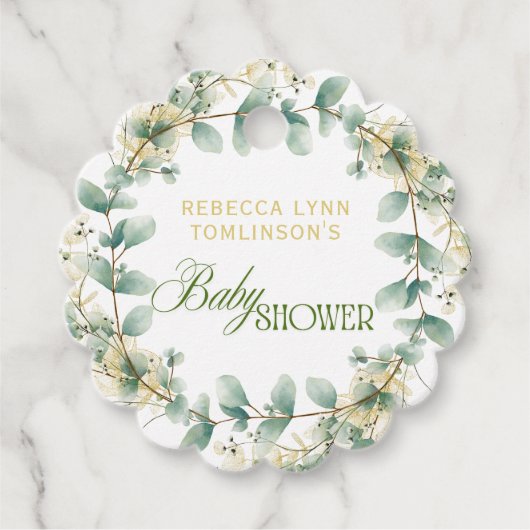 Elegant Eucalyptus Gender Neutral Baby Shower フェイバータグ (正面)