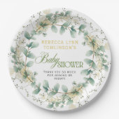 Elegant Eucalyptus Gender Neutral Baby Shower ペーパープレート (正面)