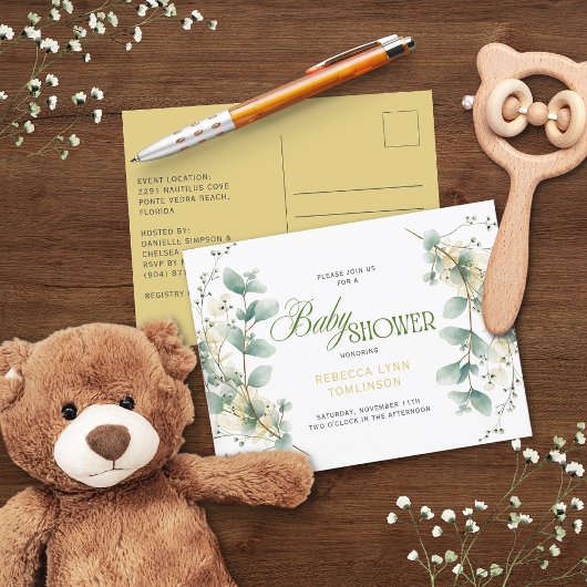 Elegant Eucalyptus Gender Neutral Baby Shower ポストカード