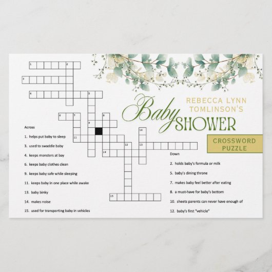 Elegant Eucalyptus Gender Neutral Baby Shower Game 便箋 (正面)