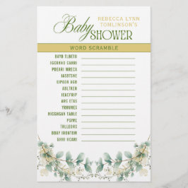 Elegant Eucalyptus Gender Neutral Baby Shower Game 便箋