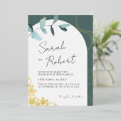 Elegant Eucalyptus & Gold Accents | Arch Theme  箔招待状 (立ち正面)