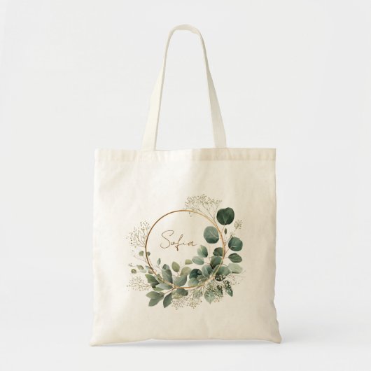 Elegant Eucalyptus Gold Frame Personalized Tote トートバッグ (正面)