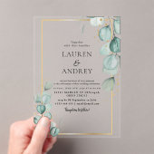 Elegant Eucalyptus Gold Frame Wedding アクリル招待状 (インサイチュ (ポータブル))
