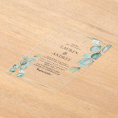 Elegant Eucalyptus Gold Frame Wedding アクリル招待状 (レイダウン)