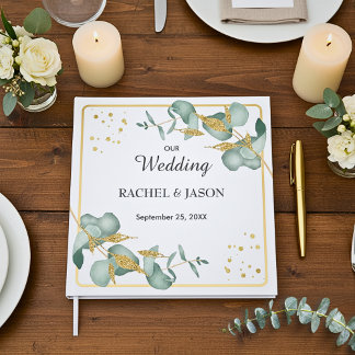 Elegant Eucalyptus Gold Glitter Greenery Wedding ゲストブック