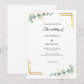 Elegant Eucalyptus Gold Wedding  招待状 (正面/裏面)
