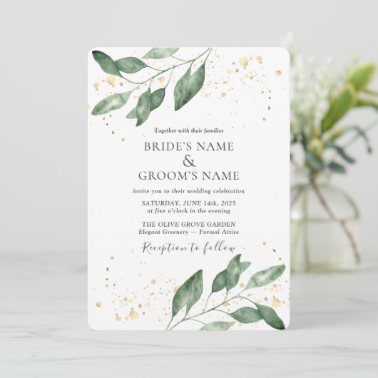 Elegant Eucalyptus Gold Wedding Invitation 招待状 (スタンド正面)