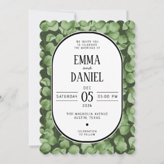 Elegant Eucalyptus Green Leaves Wedding Invitation 招待状
