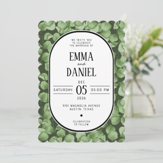 Elegant Eucalyptus Green Leaves Wedding Invitation 招待状 (スタンド正面)