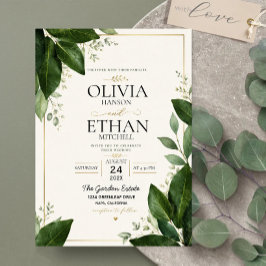 Elegant Eucalyptus Greenery and Gold Accents 招待状