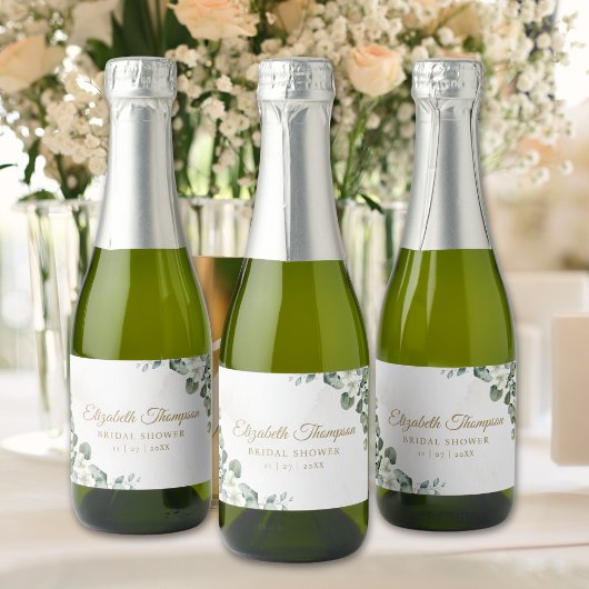 Elegant Eucalyptus Greenery Bridal Shower スパークリングワインラベル