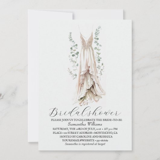 Elegant Eucalyptus Greenery Bridal Shower  招待状 (正面)