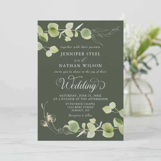 Elegant Eucalyptus Greenery Double-Sided Wedding 招待状 (スタンド正面)
