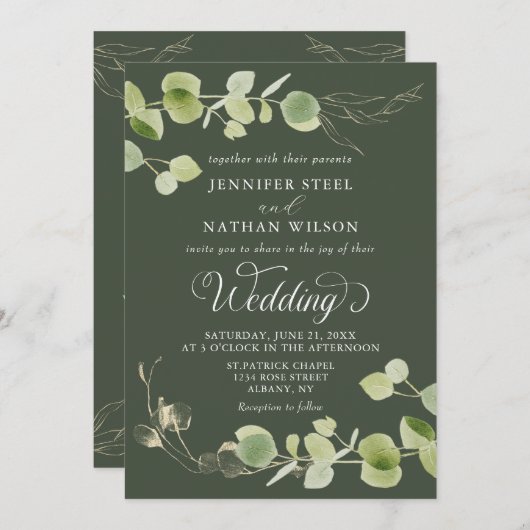 Elegant Eucalyptus Greenery Double-Sided Wedding 招待状 (正面/裏面)