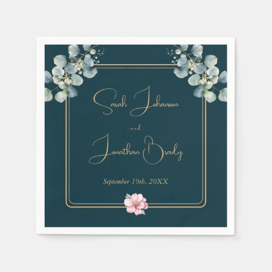 Elegant Eucalyptus Greenery Foliage Wedding スタンダードカクテルナプキン (正面)